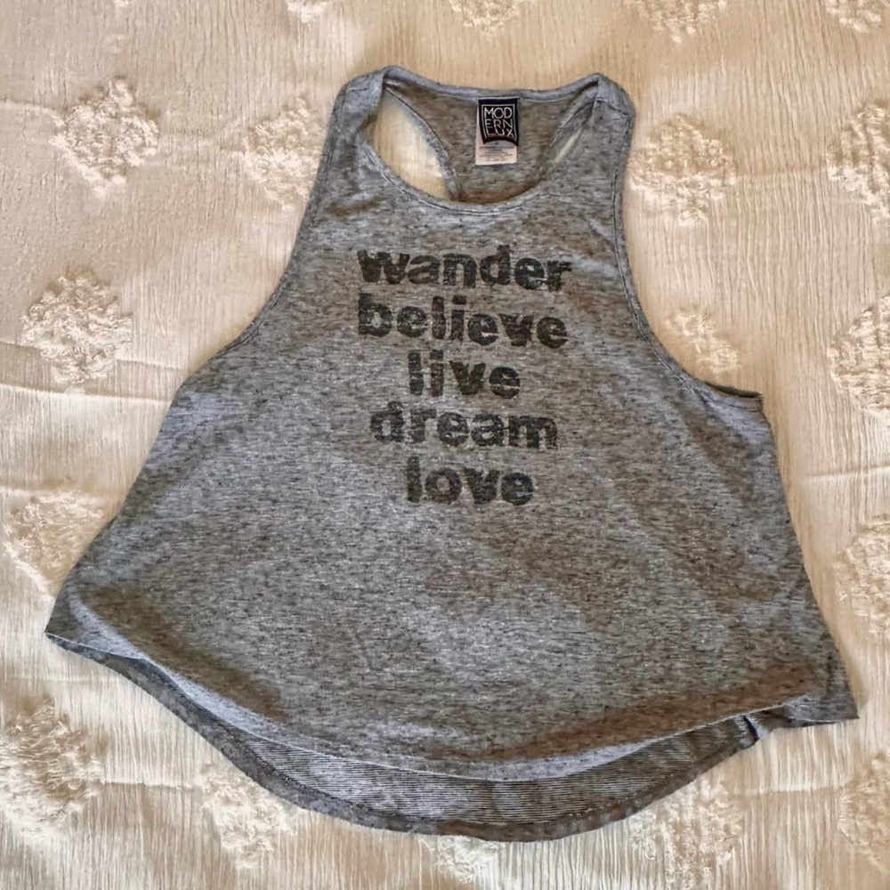 Women’s Modern Lux Grey Loose Tank Top | Medium | Wander Believe Live Dream Love